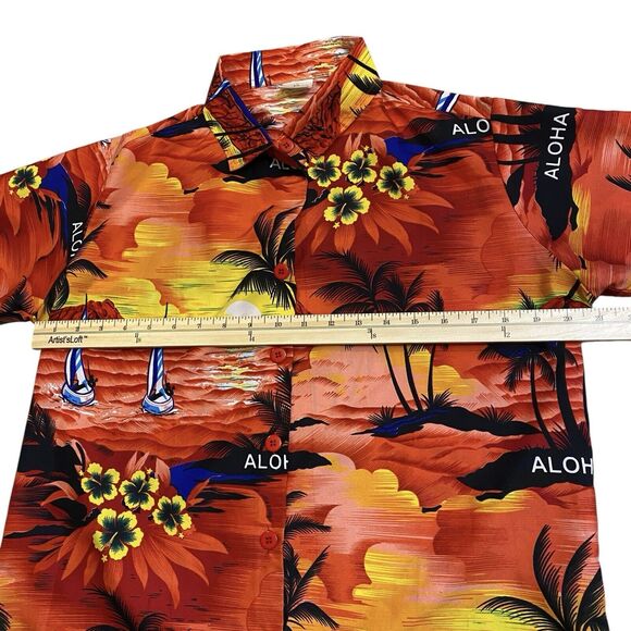 La La Leela Hawaiian Shirt Aloha 100% Terivoile Button Up Short Sleeve  Size S - Picture 10 of 11